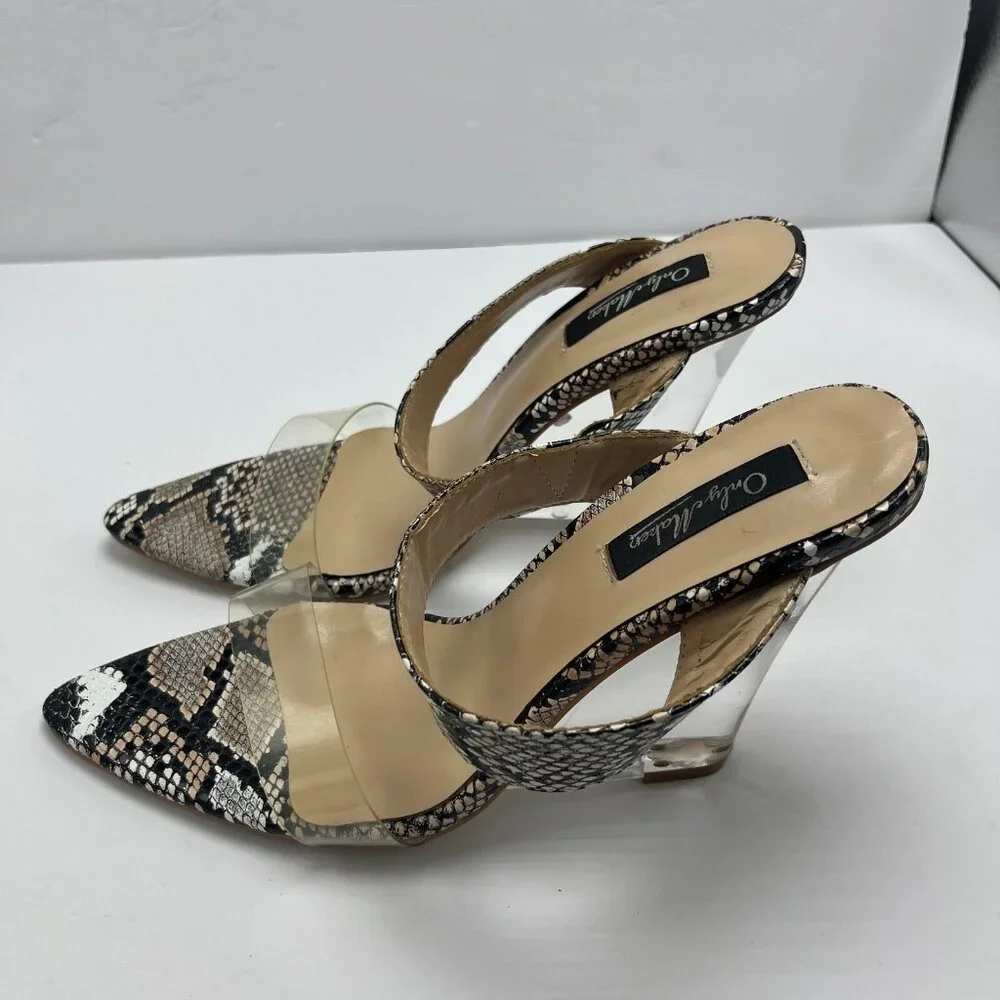Onlymaker Women's High Heel Mules Slide Snake Point toe